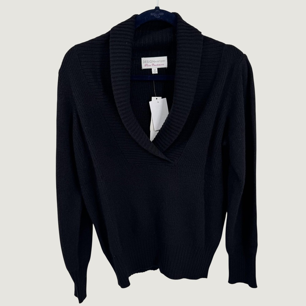 Design History Womens Sweater M Black Pure Cashmere Shawl Collar Elegant Capsule